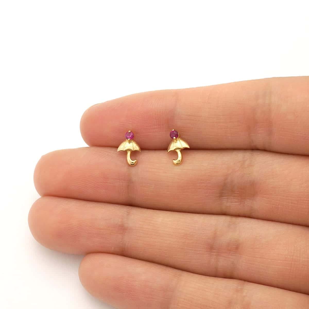 14K Real Gold White Gold CZ Umbrella Screw Back Stud Earrings