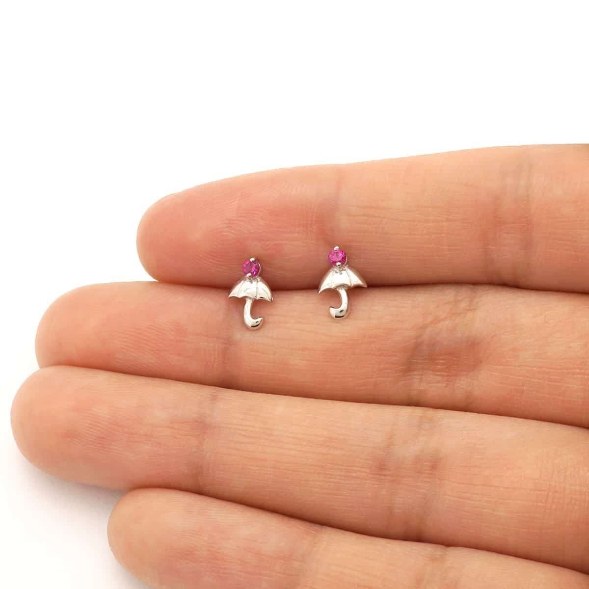 14K Real Gold White Gold CZ Umbrella Screw Back Stud Earrings