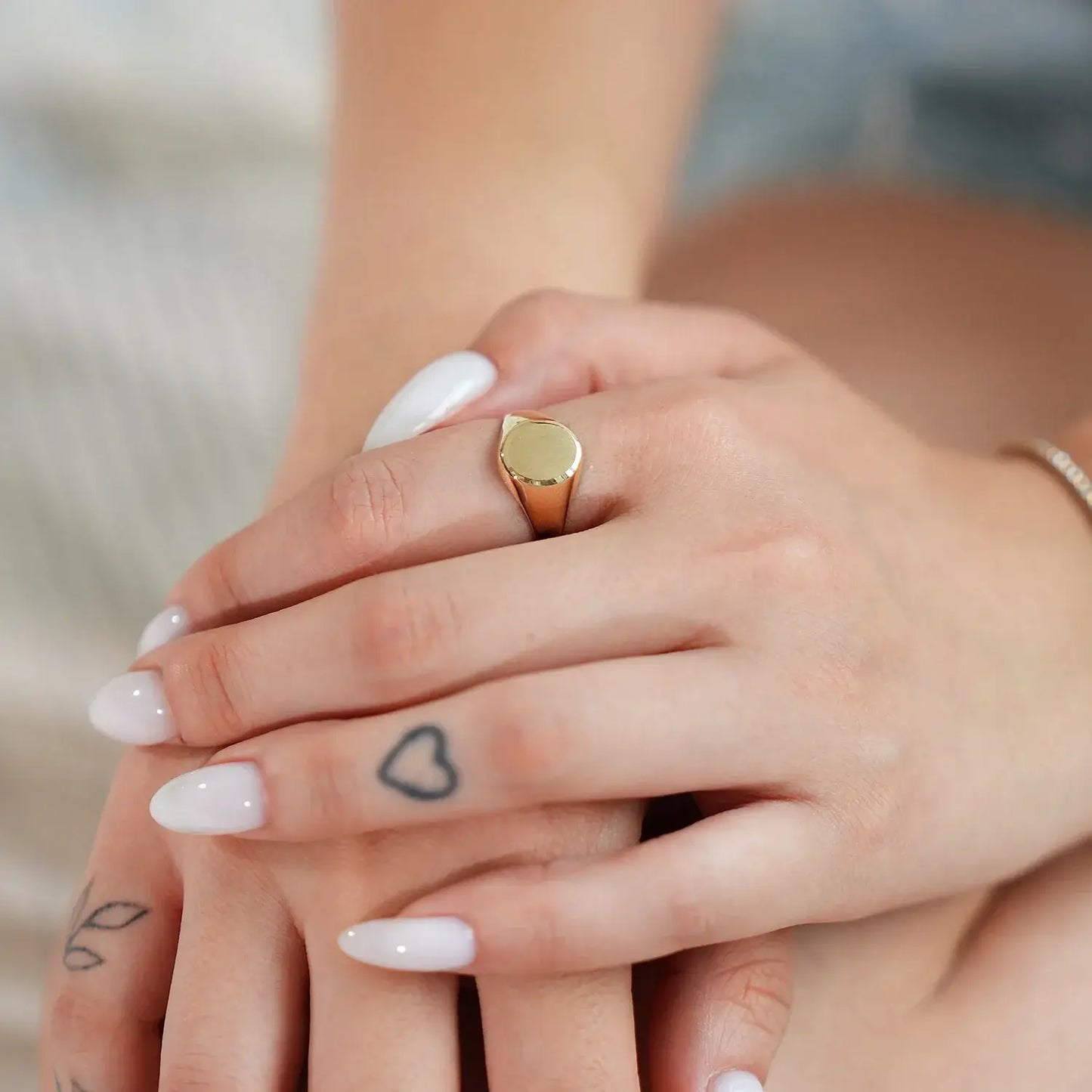 Engravable 14K Gold Personalized Oval Satin Signet Ring