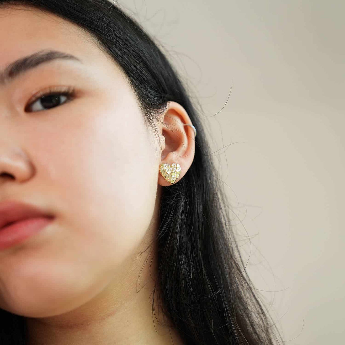 10K Yellow Gold Heart Nugget Stud Earrings 11mm 12mm 17mm