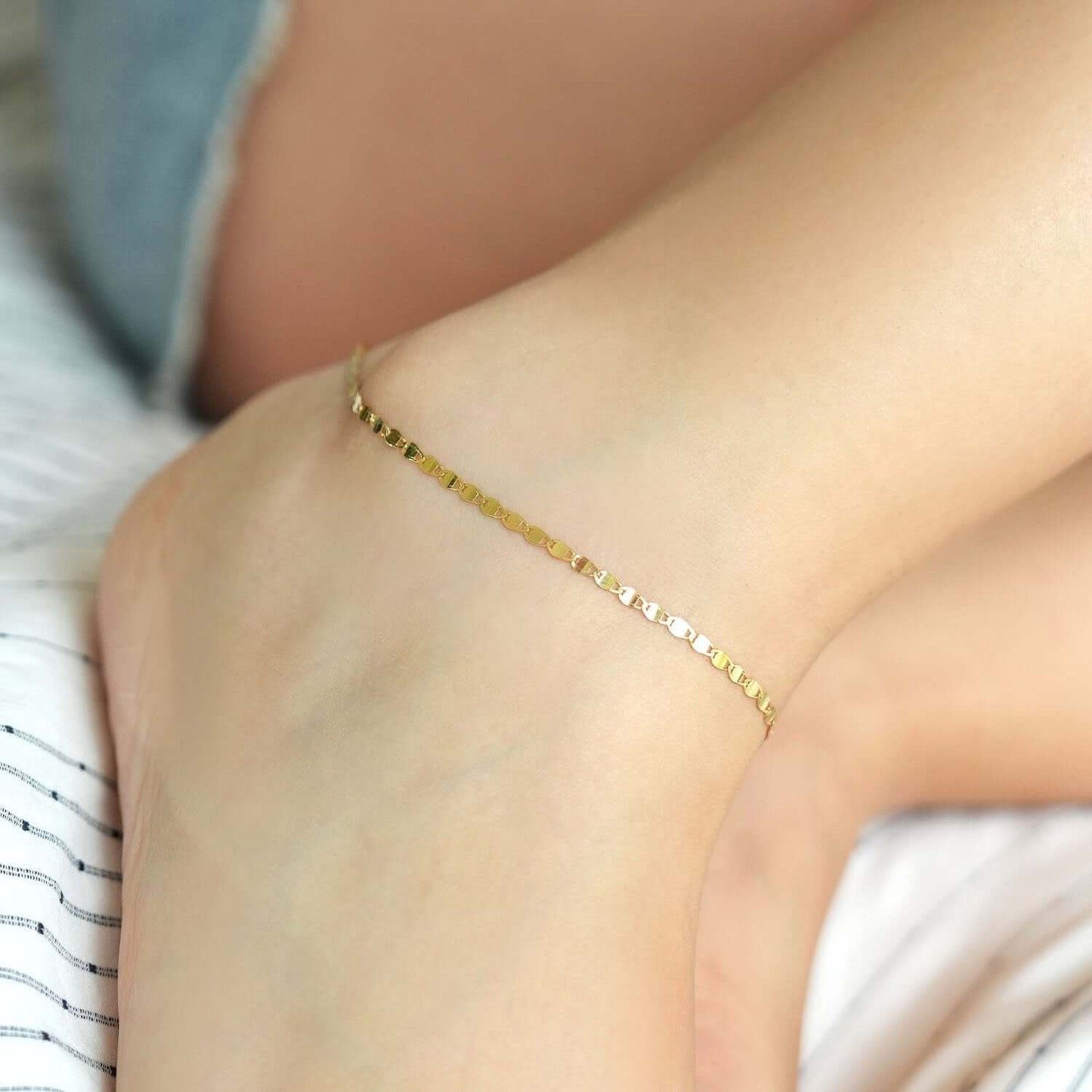 14K Real Gold Yellow Valentino Anklet Bracelet 9"-10" Adjustable