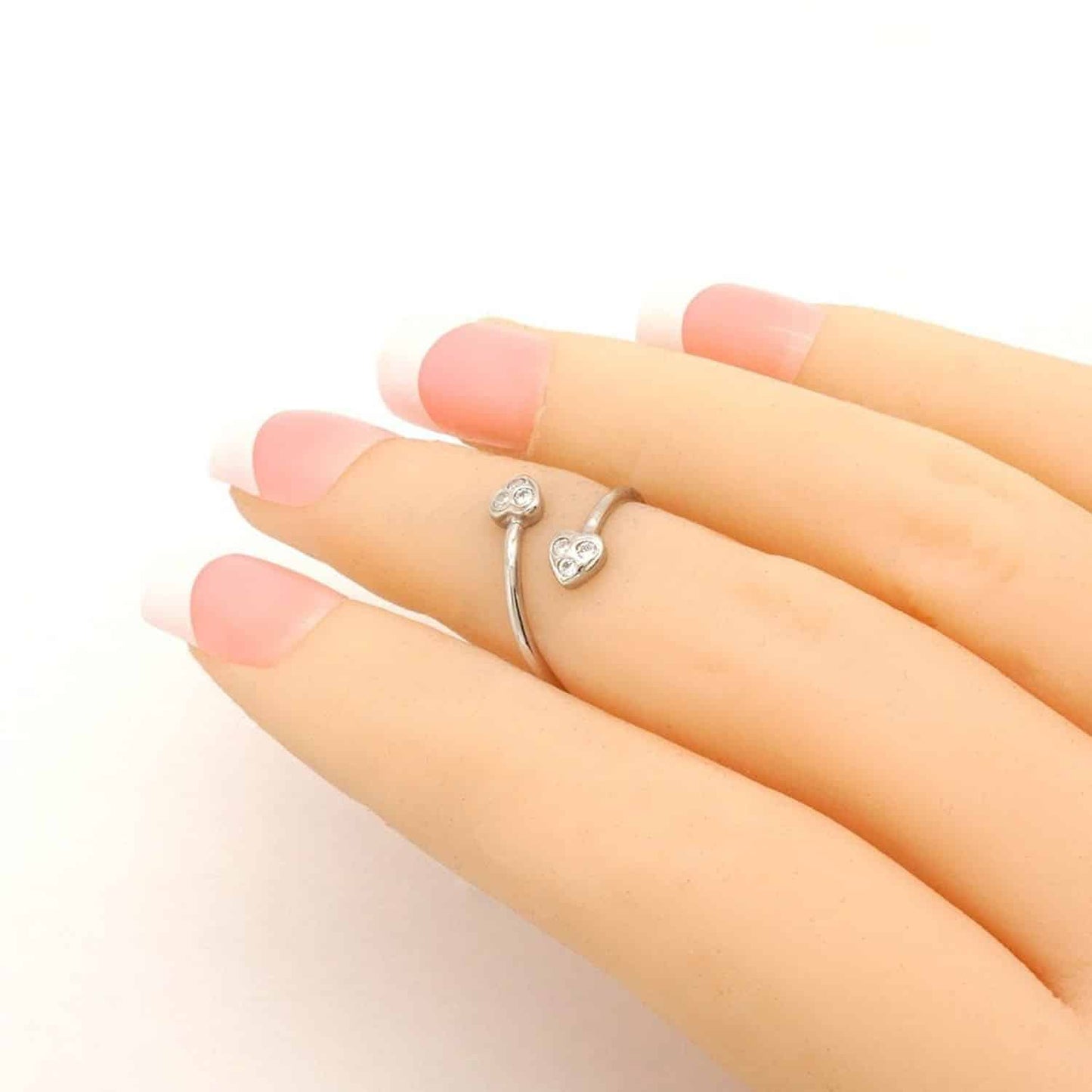 14k Gold Yellow White Round Cut CZ Heart Midi Knuckle Ring 0.15Ct