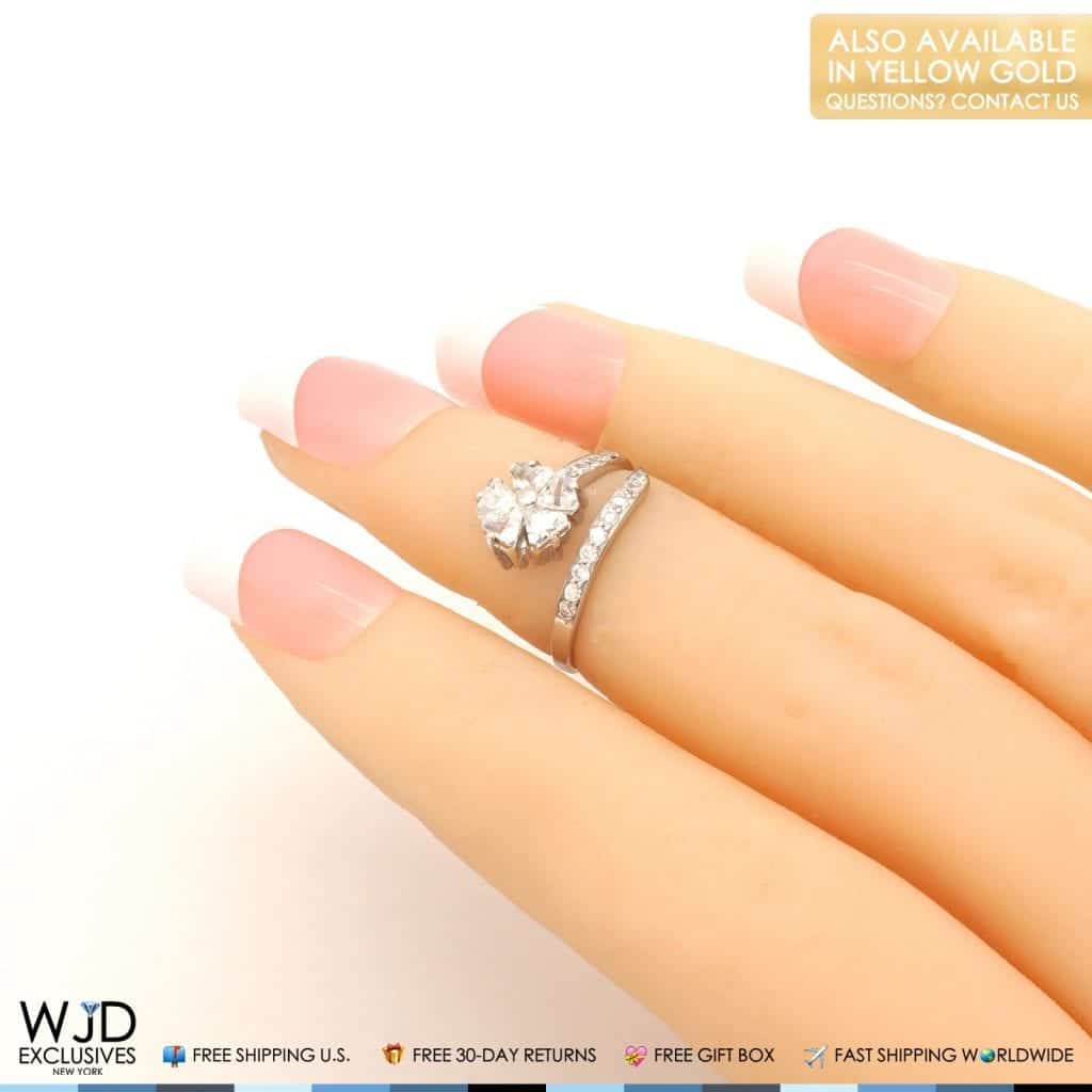 14k Gold Yellow & White CZ Fancy Flower Midi Knuckle Ring 1.20Ct