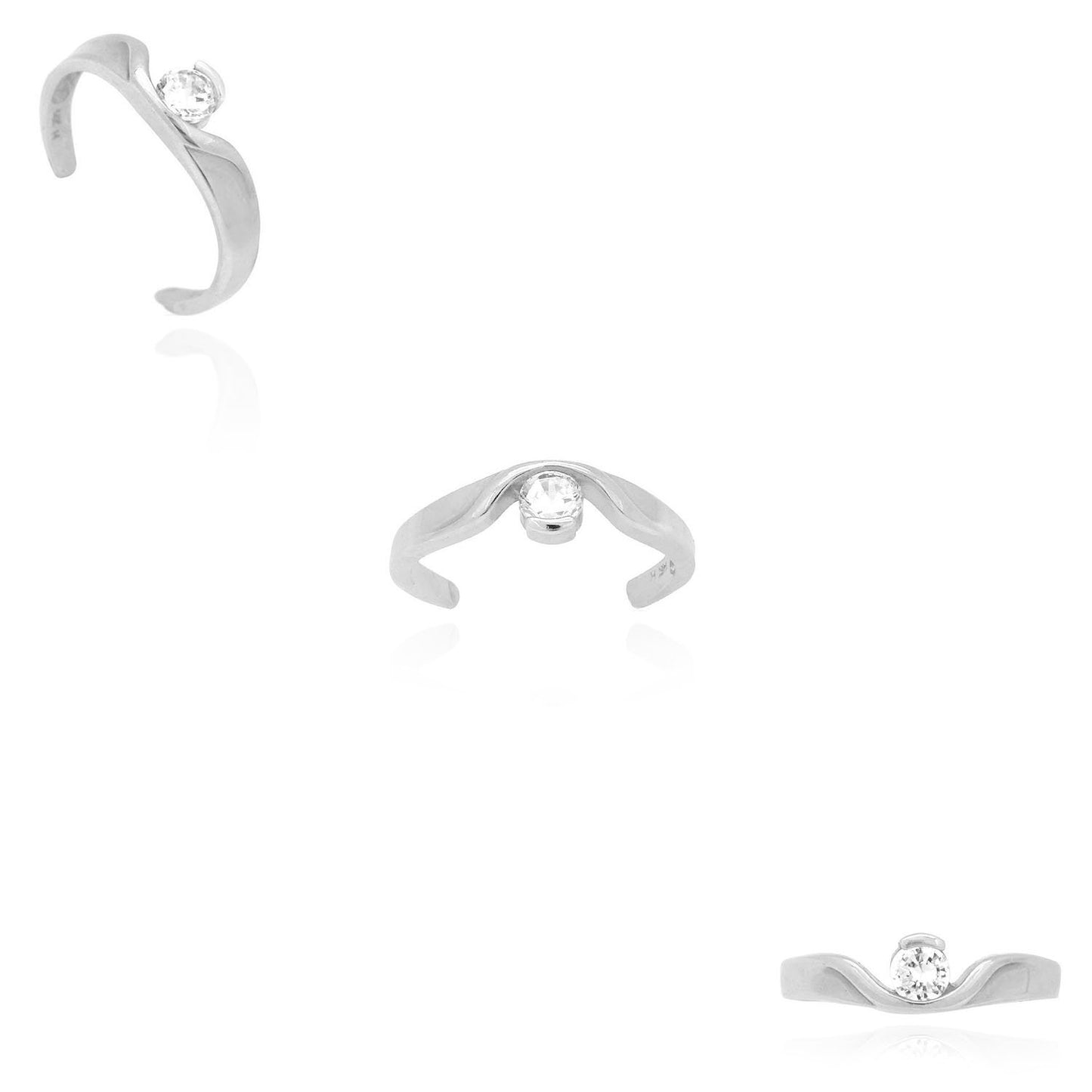 14k Gold Yellow White Round Simulated White Diamond Toe Ring Size 3 (Adjustable)