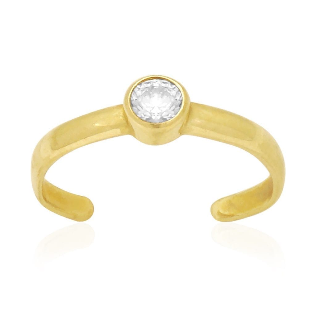 14k Gold Yellow White Bezel Round Simulated White Diamond Toe Ring 0.25Ct