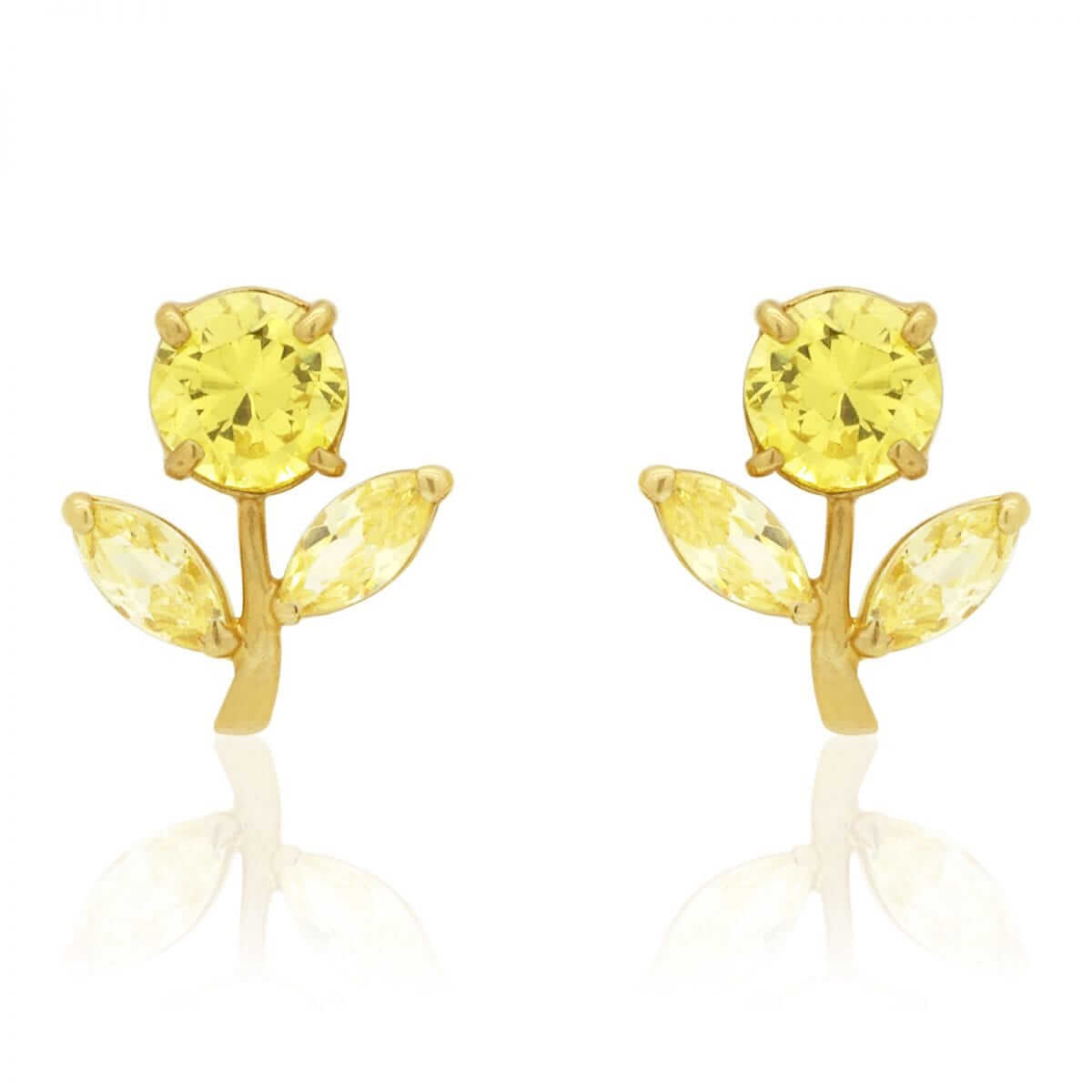 Birthstone Dandelion Flower Stud Kid Earrings 14k Yellow Gold More Variations