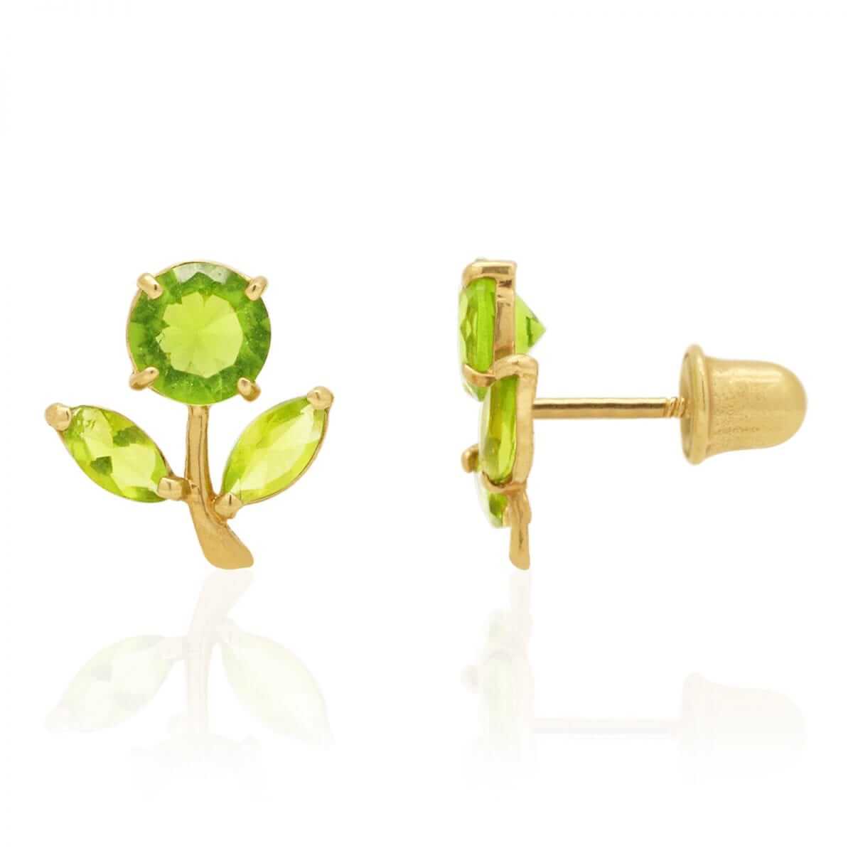 Birthstone Dandelion Flower Stud Kid Earrings 14k Yellow Gold More Variations