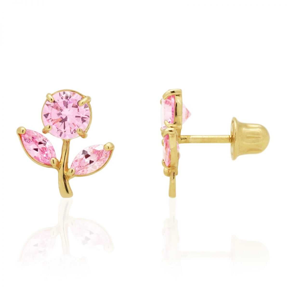 Birthstone Dandelion Flower Stud Kid Earrings 14k Yellow Gold More Variations