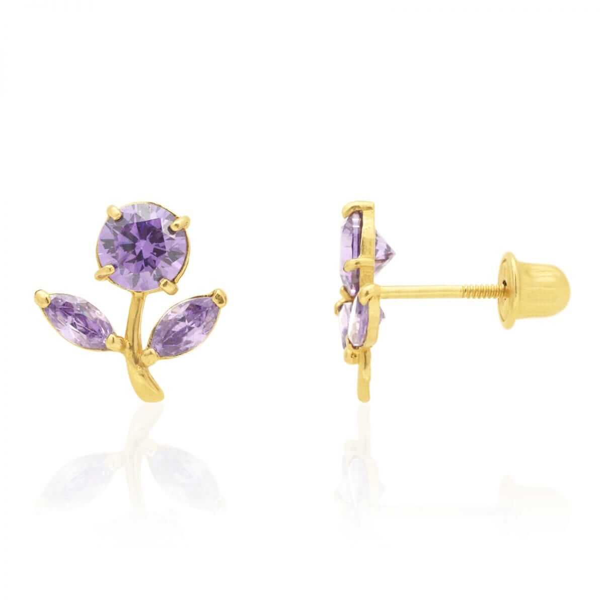 Birthstone Dandelion Flower Stud Kid Earrings 14k Yellow Gold More Variations