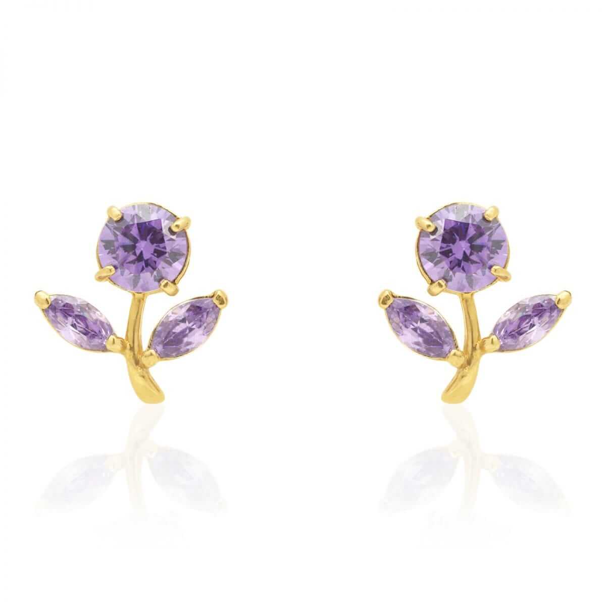 Birthstone Dandelion Flower Stud Kid Earrings 14k Yellow Gold More Variations