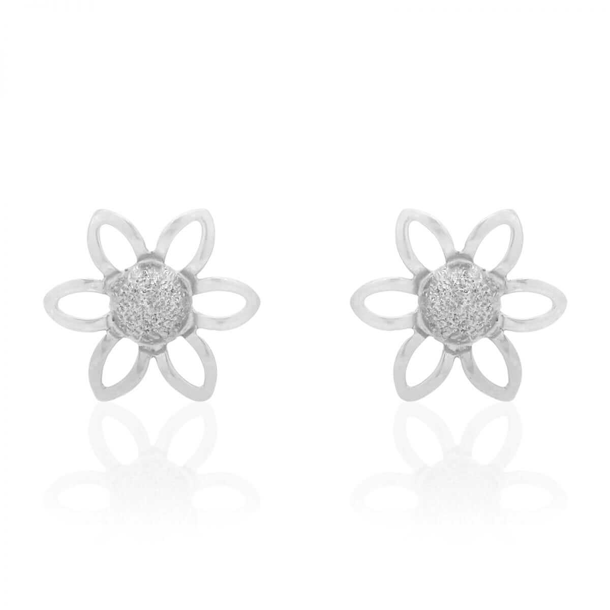 14k Yellow & White Gold Textured Sunflower Screw Back Stud Kid Earrings