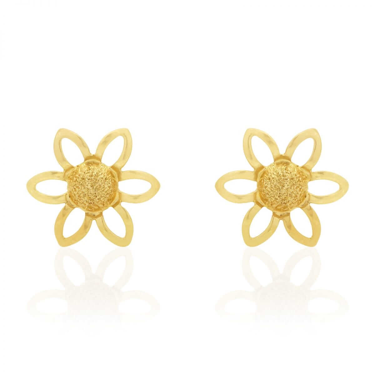 14k Yellow & White Gold Textured Sunflower Screw Back Stud Kid Earrings