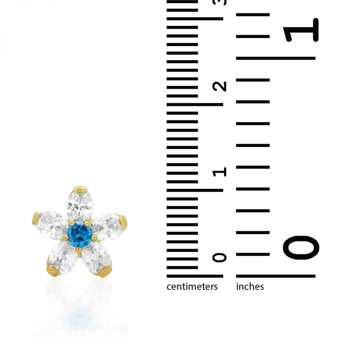 14k Yellow Gold CZ And Blue Topaz Flower Screwback Stud Earrings