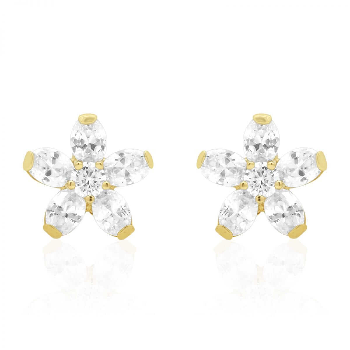 KidsCZ 14k Yellow Gold Oval Flower Screw Back Stud Earrings