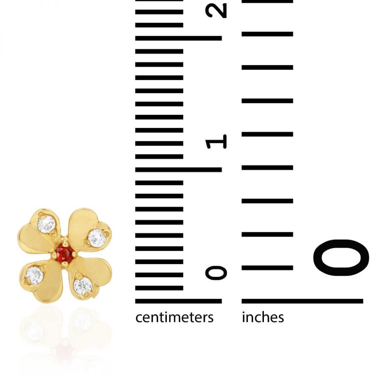 14k Yellow Gold White Zircon & Ruby Flower Shaped Stud Screwback Earrings