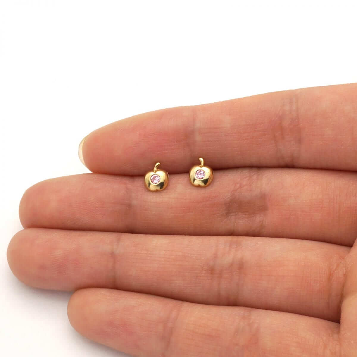 Kids 14K Yellow Gold Pave Birthstone Apple Stud Screwback Earrings