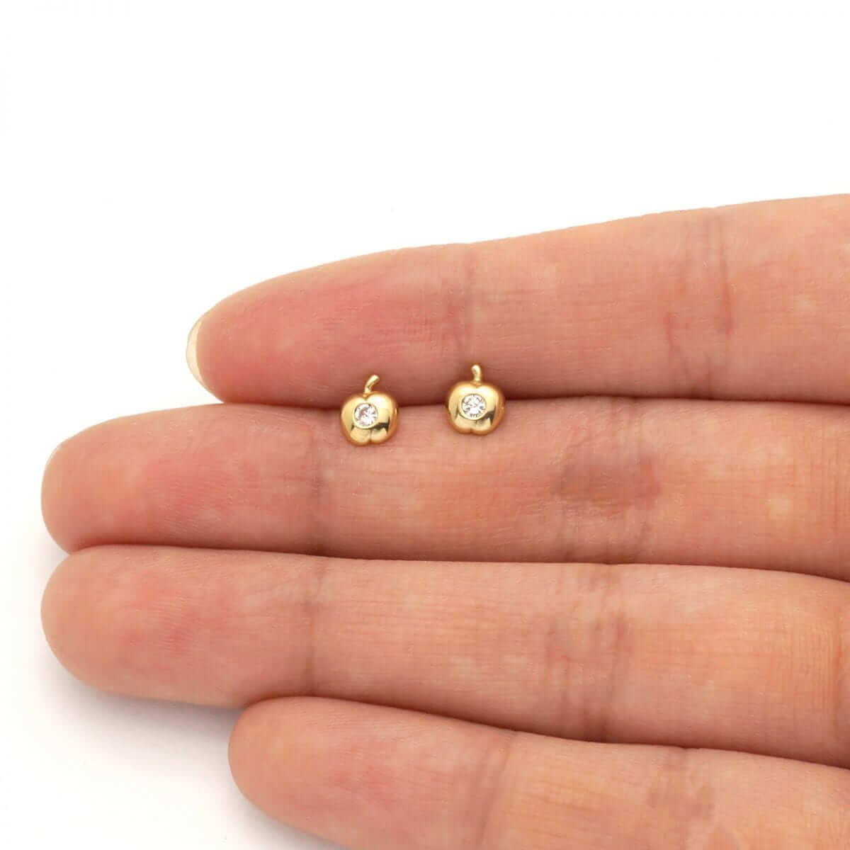 Kids 14K Yellow Gold Pave Birthstone Apple Stud Screwback Earrings