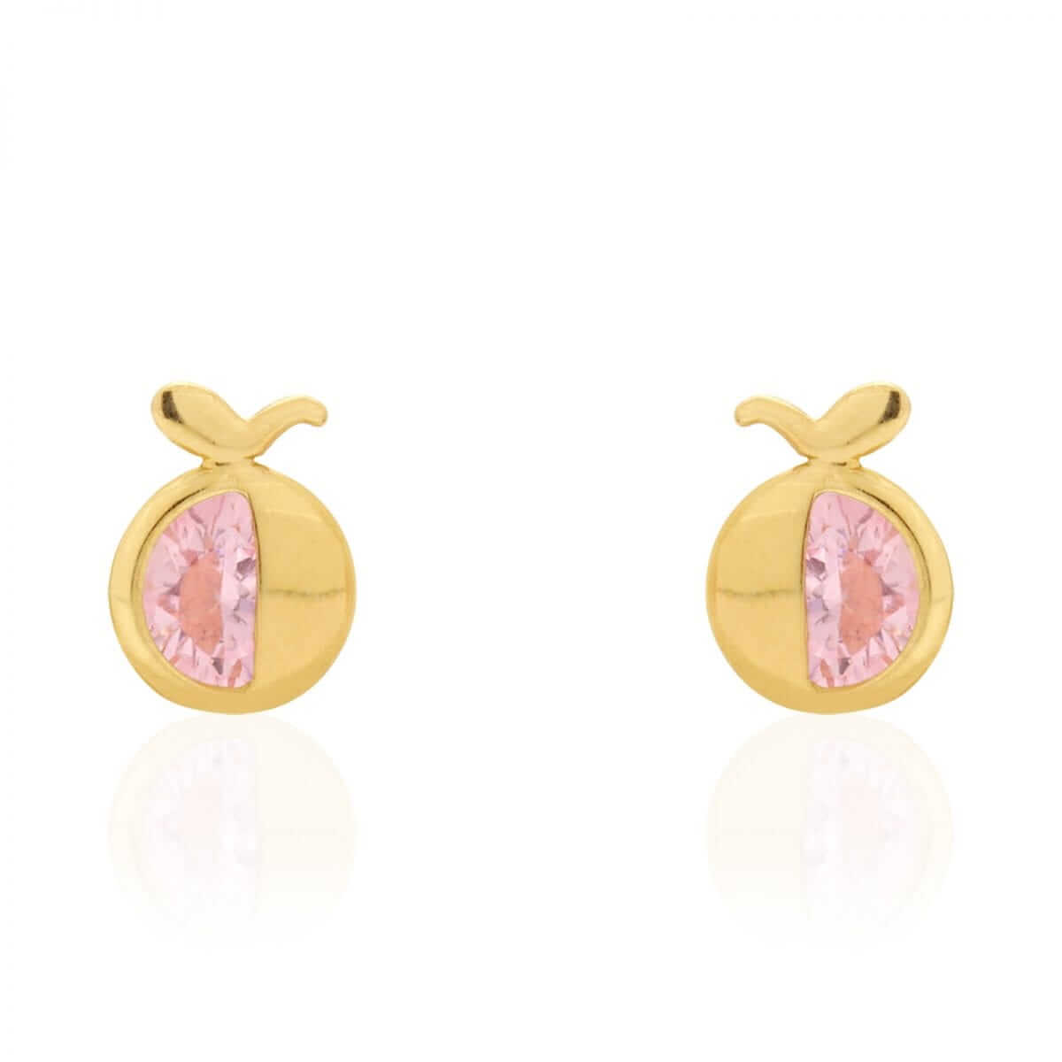 14K Gold Round Gemstone Apple Kid Stud Baby Screwback Earrings