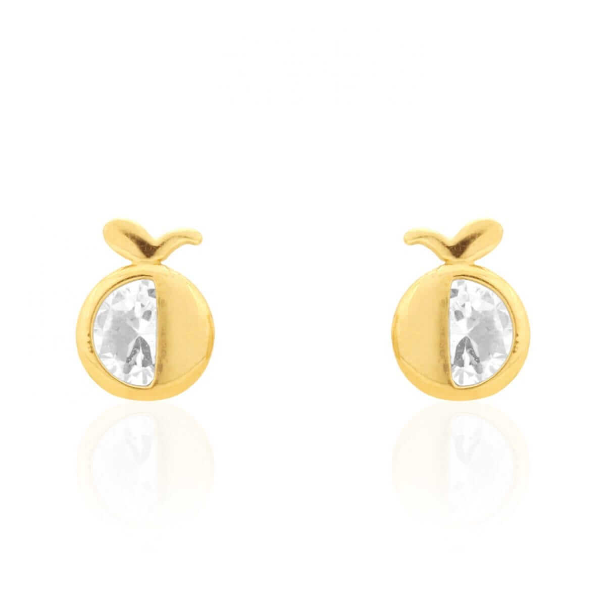 14K Gold Round Gemstone Apple Kid Stud Baby Screwback Earrings