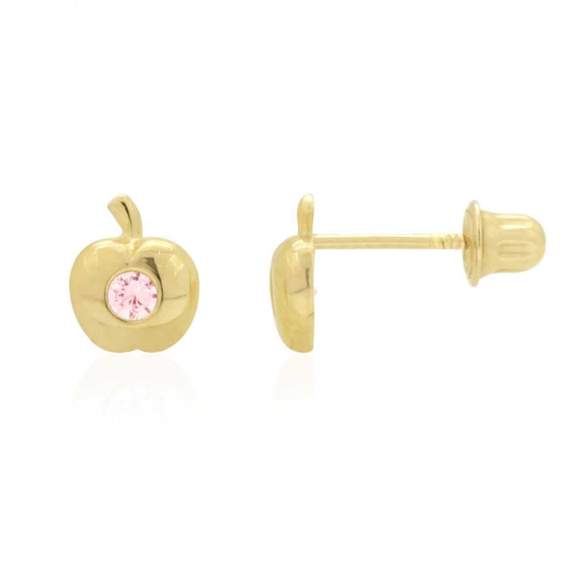 Kids 14K Yellow Gold Pave Birthstone Apple Stud Screwback Earrings