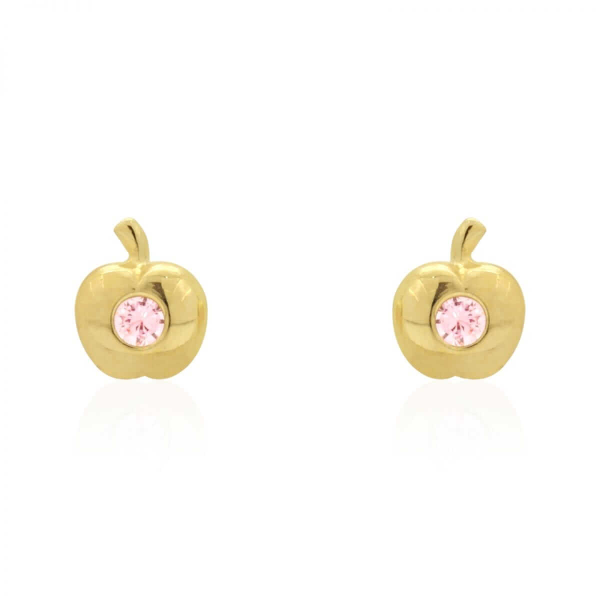 Kids 14K Yellow Gold Pave Birthstone Apple Stud Screwback Earrings