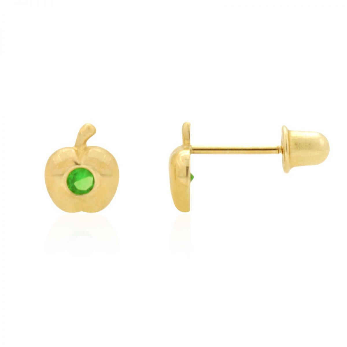 Kids 14K Yellow Gold Pave Birthstone Apple Stud Screwback Earrings