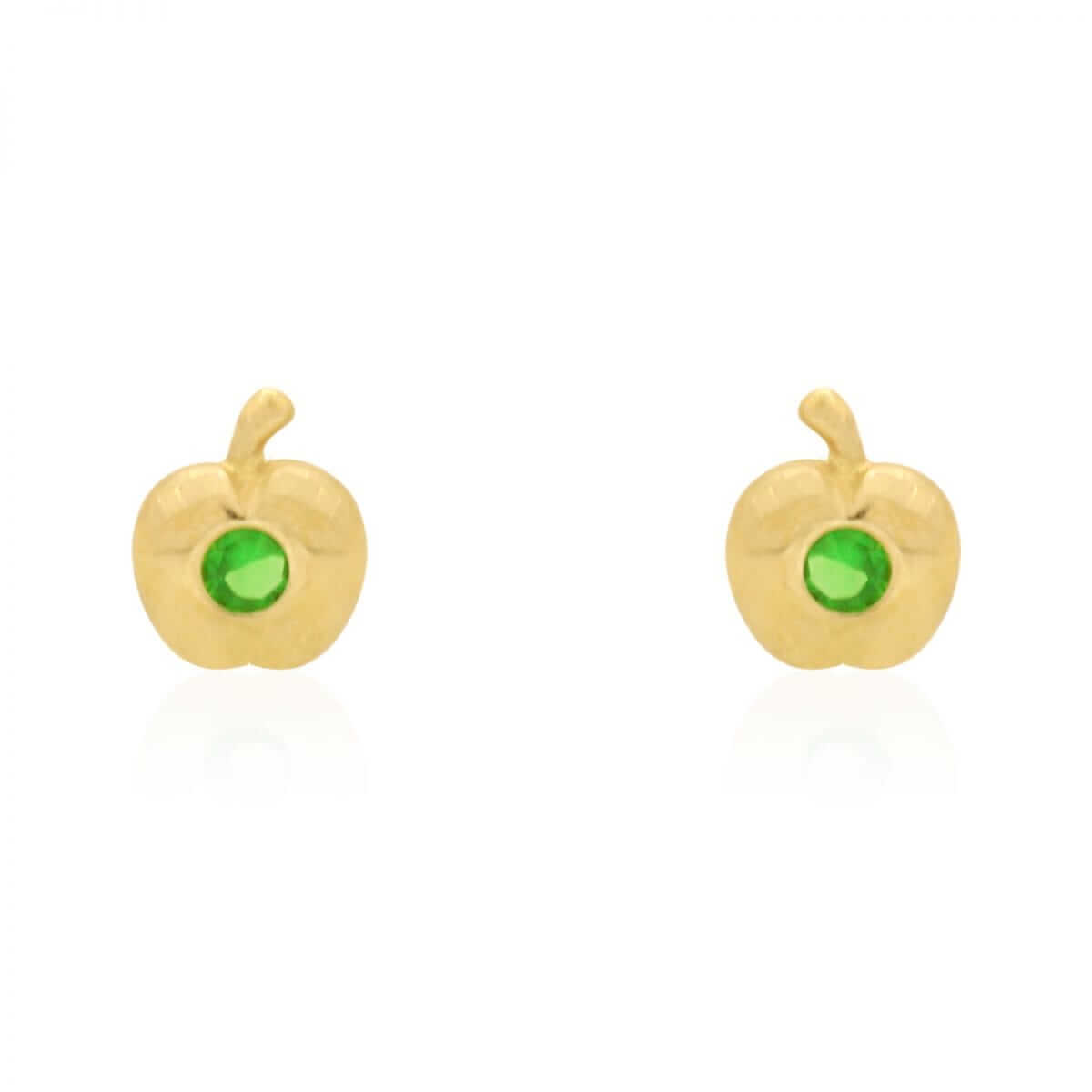 Kids 14K Yellow Gold Pave Birthstone Apple Stud Screwback Earrings