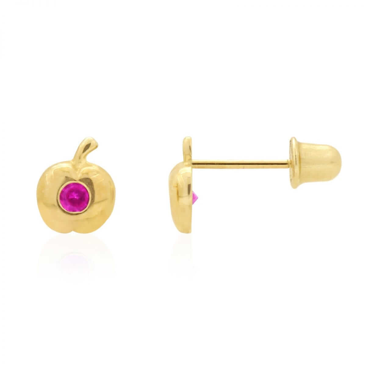 Kids 14K Yellow Gold Pave Birthstone Apple Stud Screwback Earrings