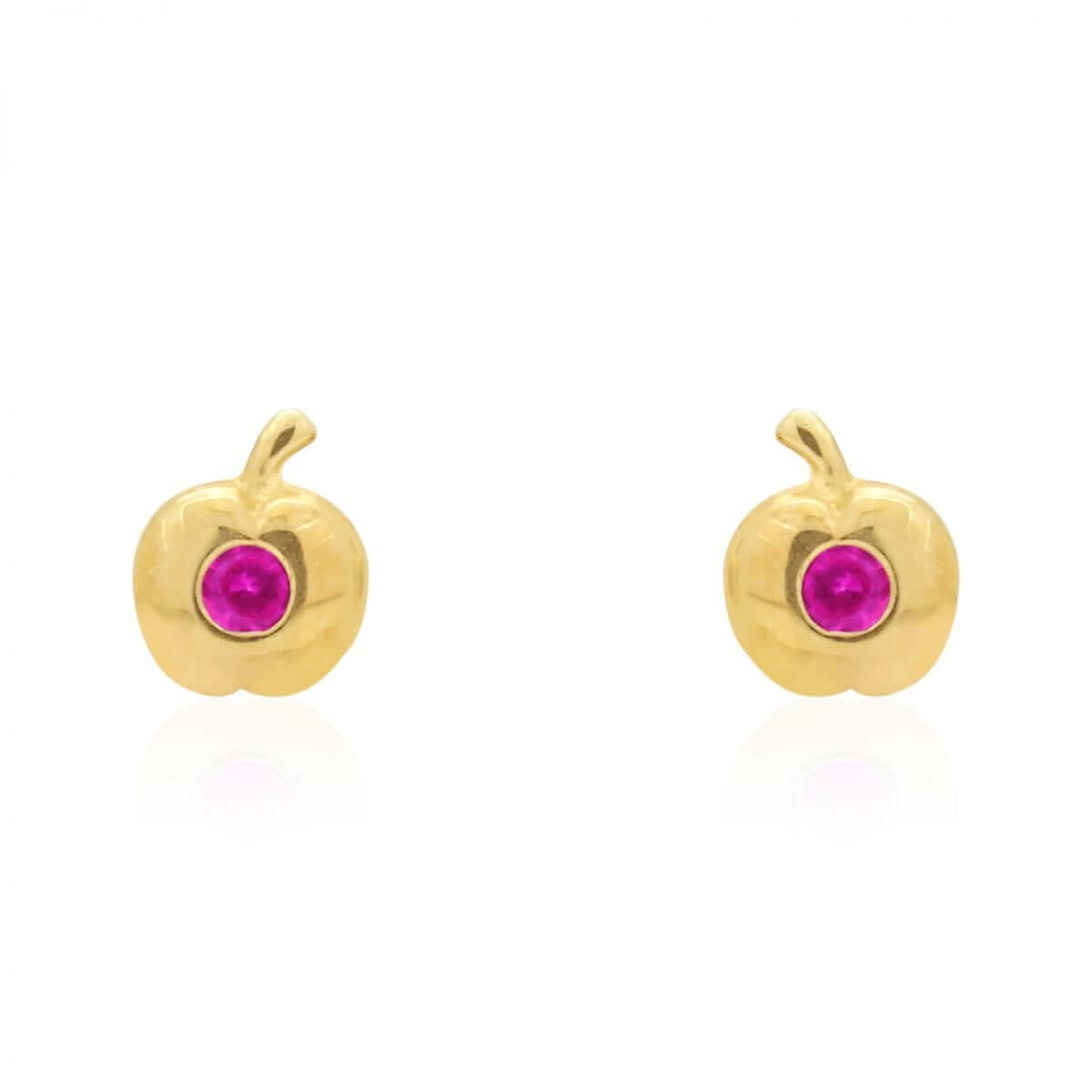 Kids 14K Yellow Gold Pave Birthstone Apple Stud Screwback Earrings