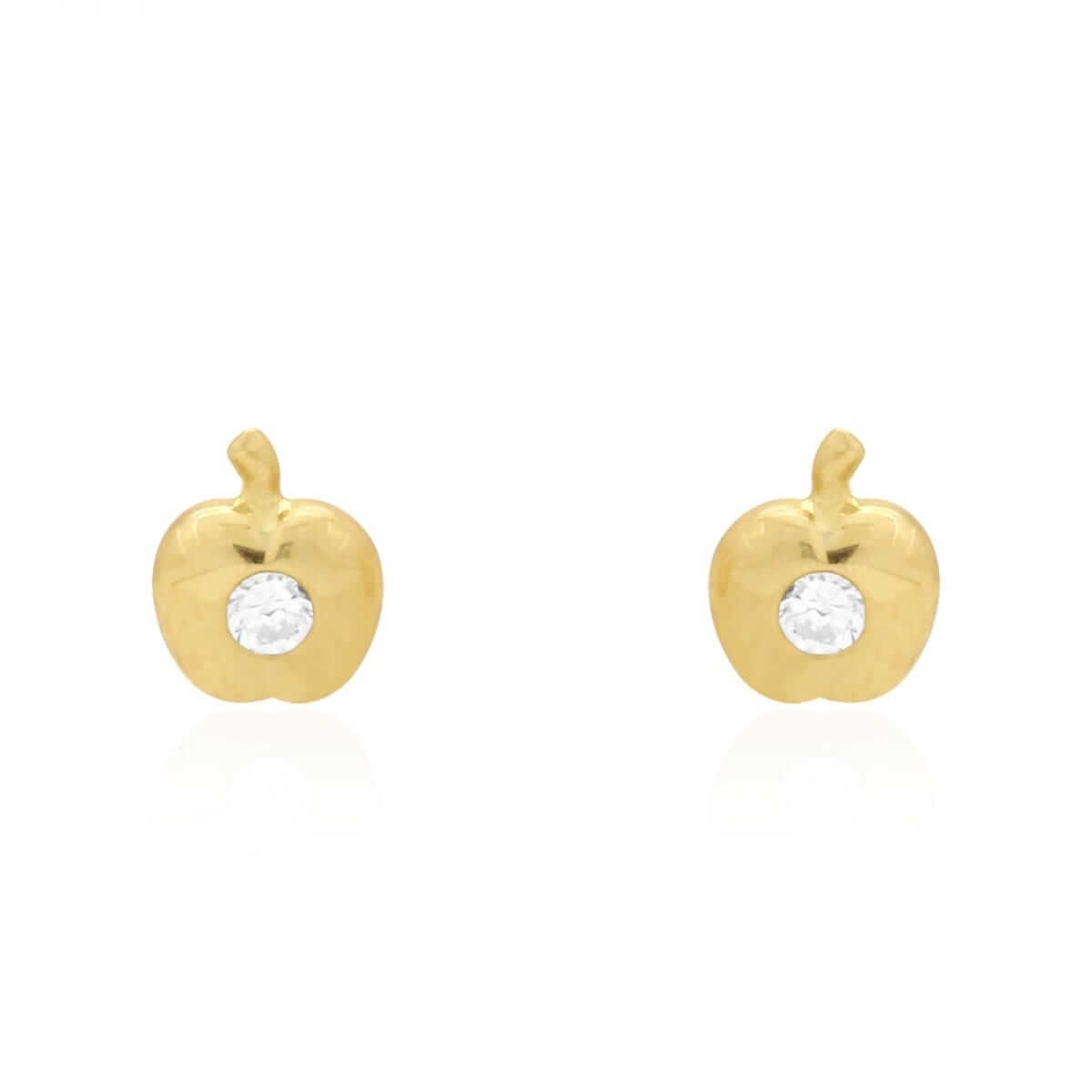 Kids 14K Yellow Gold Pave Birthstone Apple Stud Screwback Earrings