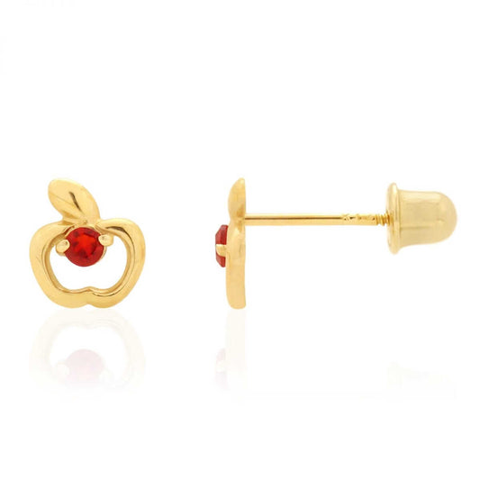 Ruby Gemstone Apple Shaped Stud Baby Screwback Kid Earrings 14k Yellow Gold