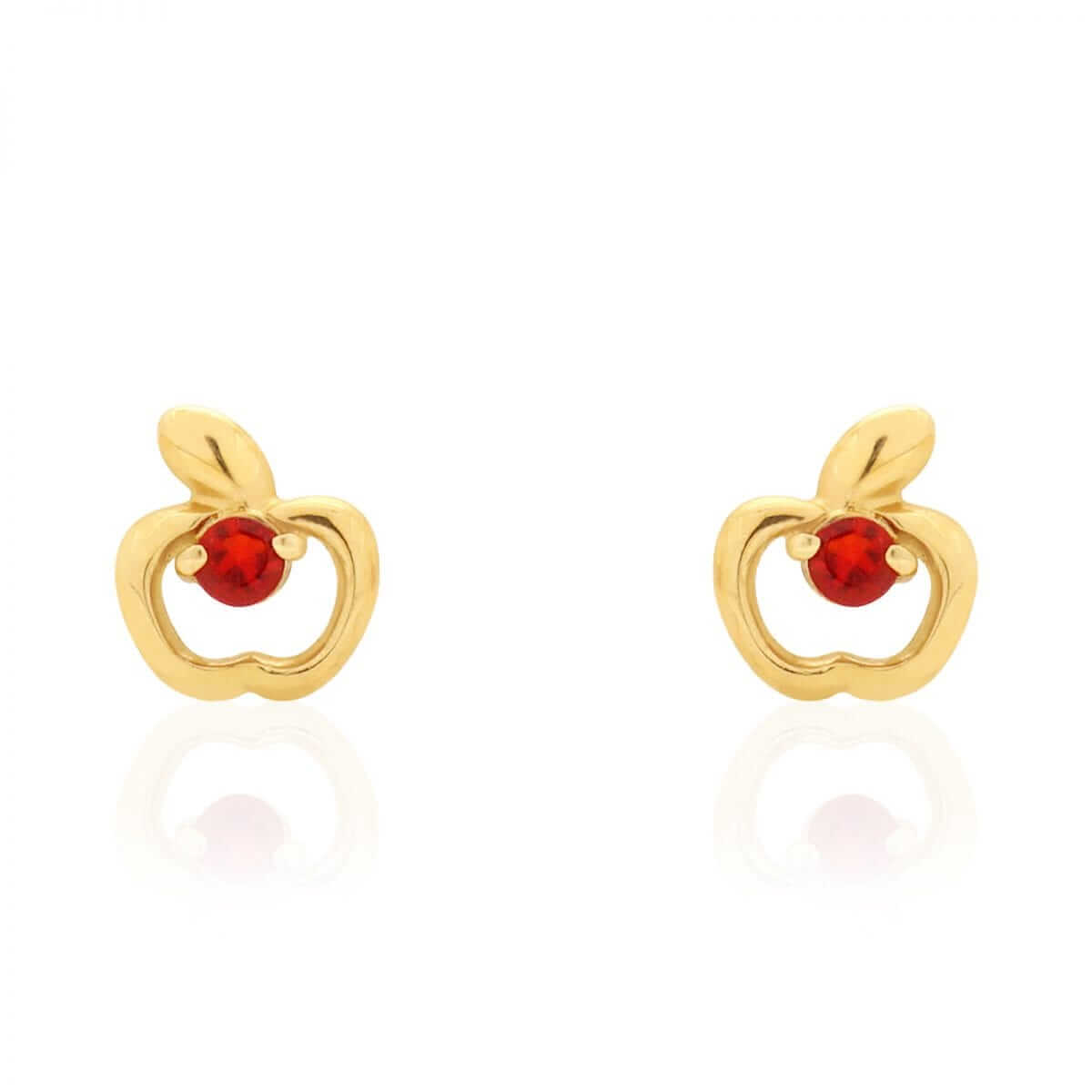 Ruby Gemstone Apple Shaped Stud Baby Screwback Kid Earrings 14k Yellow Gold
