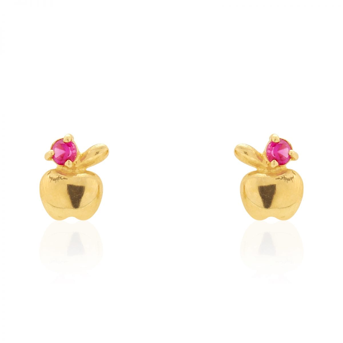 14k Yellow Gold Ruby Gemstone Apple Shaped Stud Baby Screwback Kid Earrings
