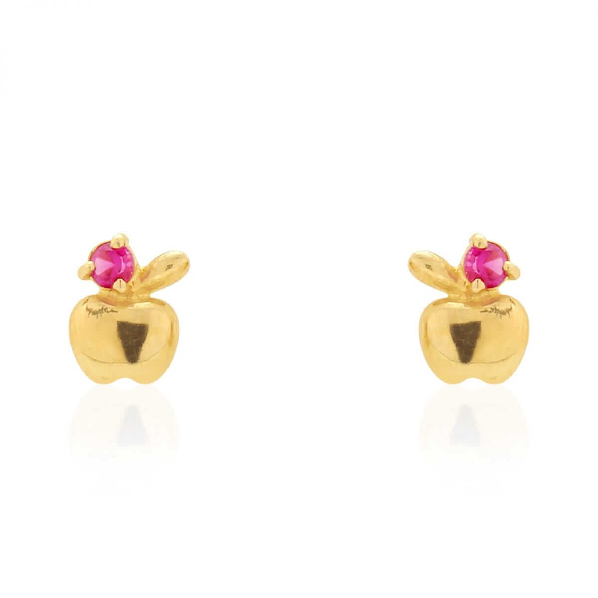 14k Yellow Gold Ruby Gemstone Apple Shaped Stud Baby Screwback Kid Earrings