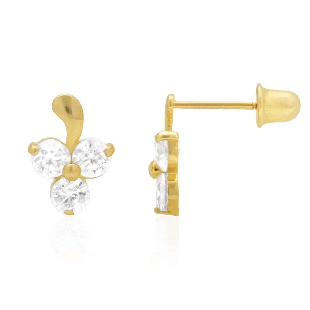 .90Ct CZ 14k Gold White Yellow Flower Stud Screwback Earrings
