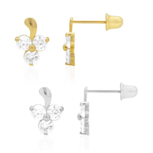 .90Ct CZ 14k Gold White Yellow Flower Stud Screwback Earrings