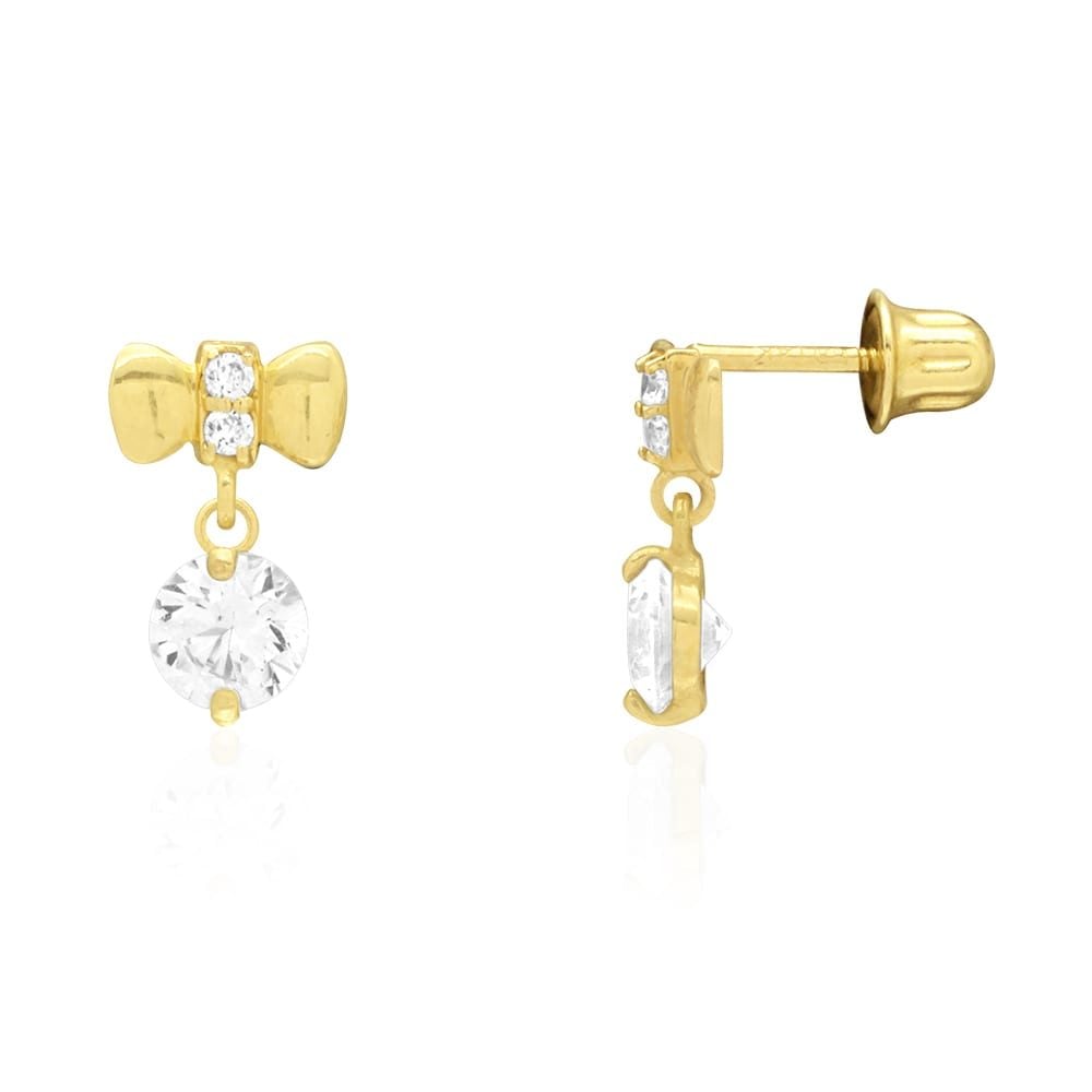 14k Yellow White Gold CZ Bow Tie Stud Screwback Earrings