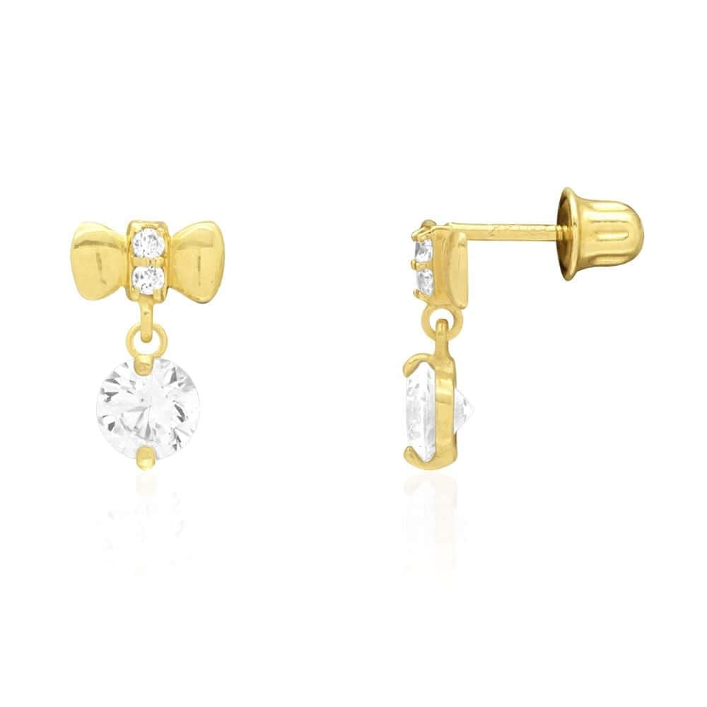 14k Yellow White Gold CZ Bow Tie Stud Screwback Earrings