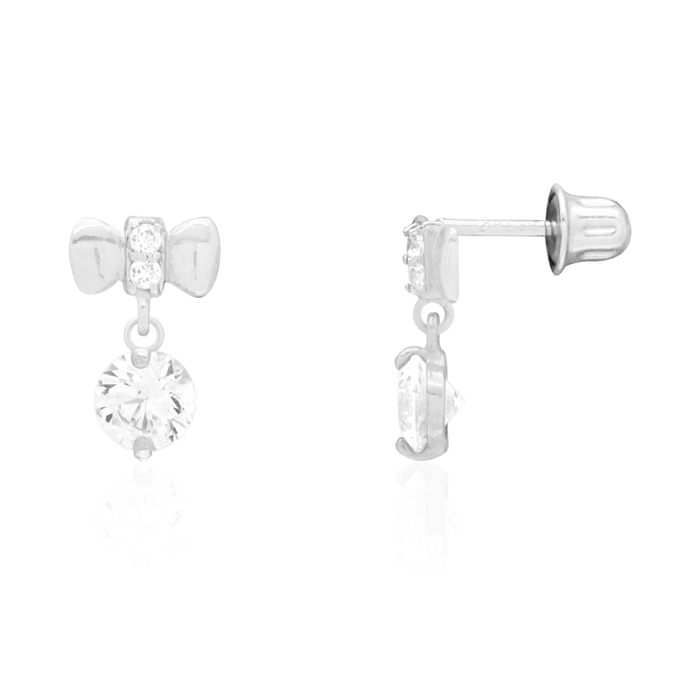 14k Yellow White Gold CZ Bow Tie Stud Screwback Earrings
