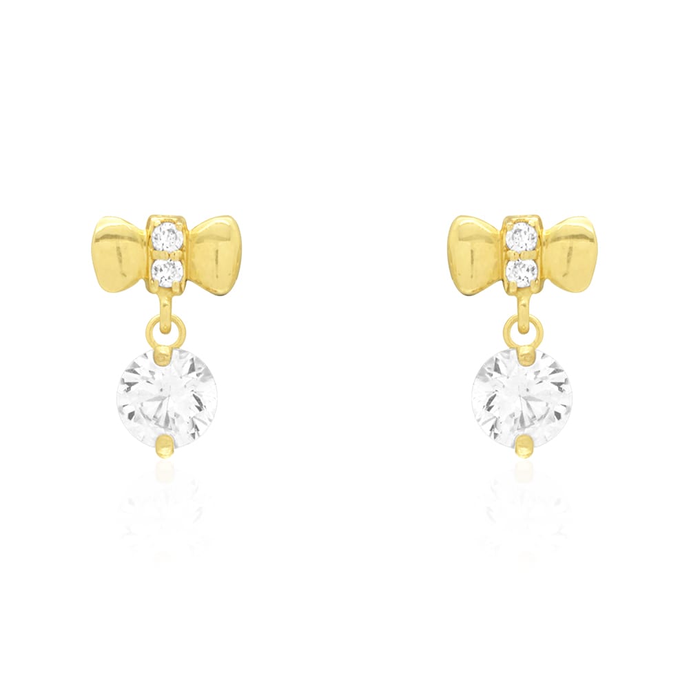 14k Yellow White Gold CZ Bow Tie Stud Screwback Earrings