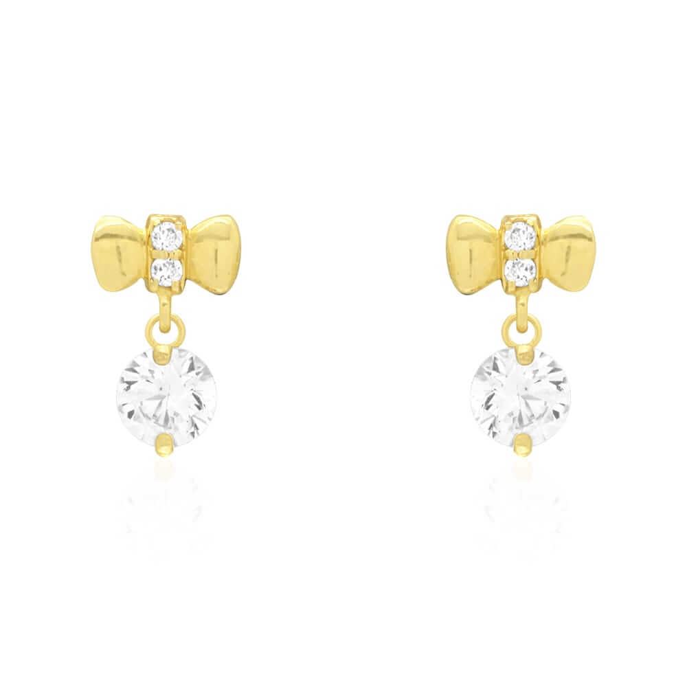 14k Yellow White Gold CZ Bow Tie Stud Screwback Earrings