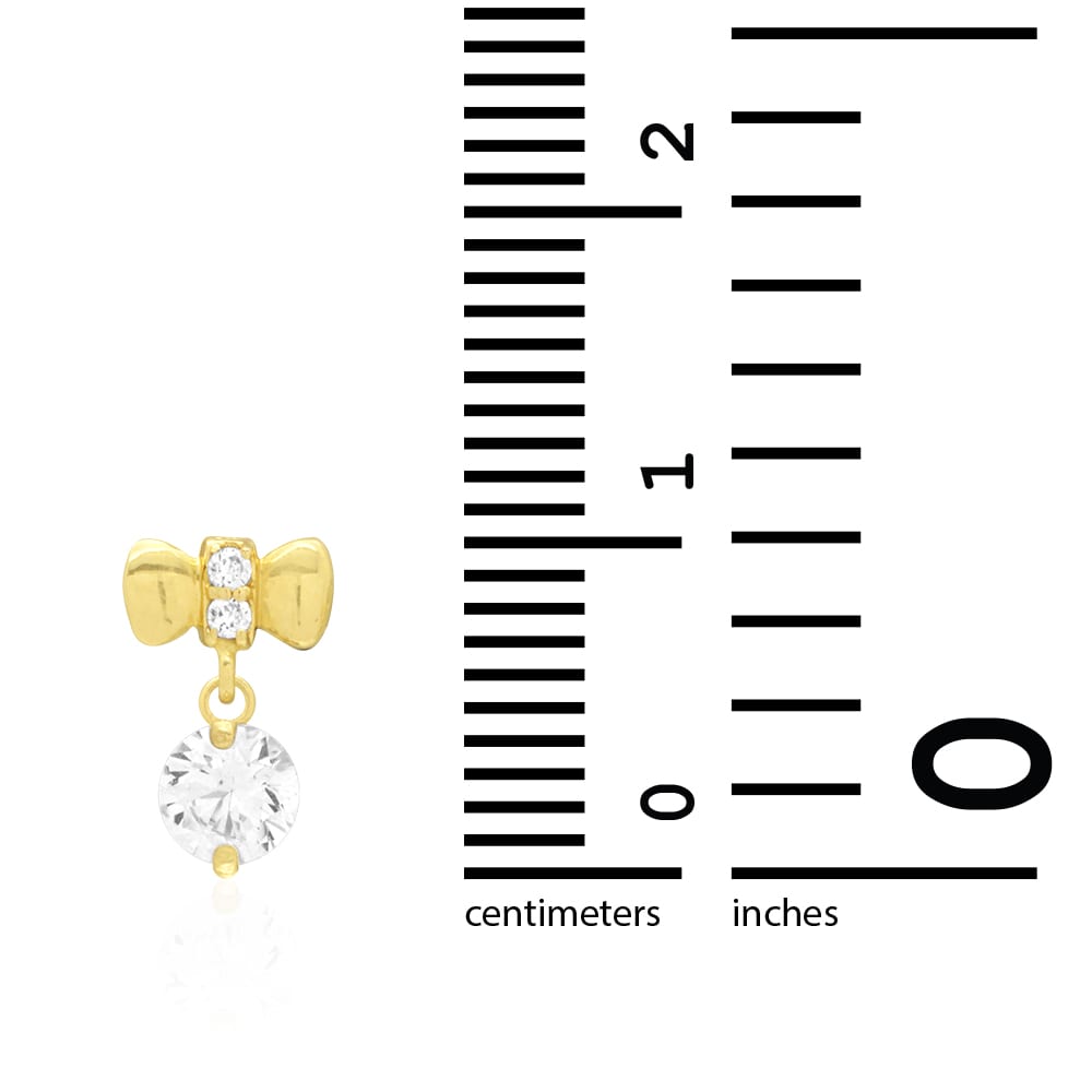 14k Yellow White Gold CZ Bow Tie Stud Screwback Earrings