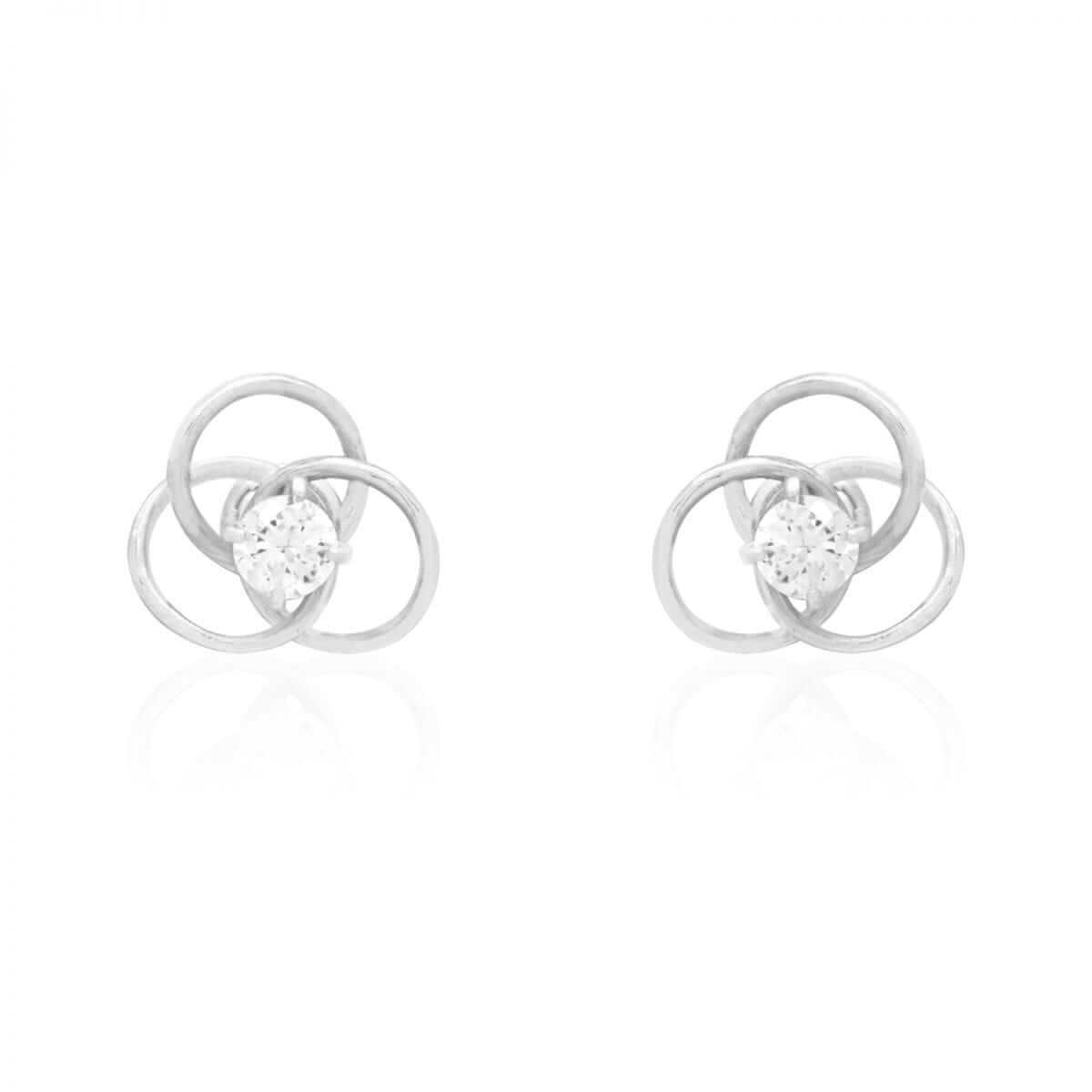 14K Yellow Gold White Triple Ring CZ Screwback Stud Earrings