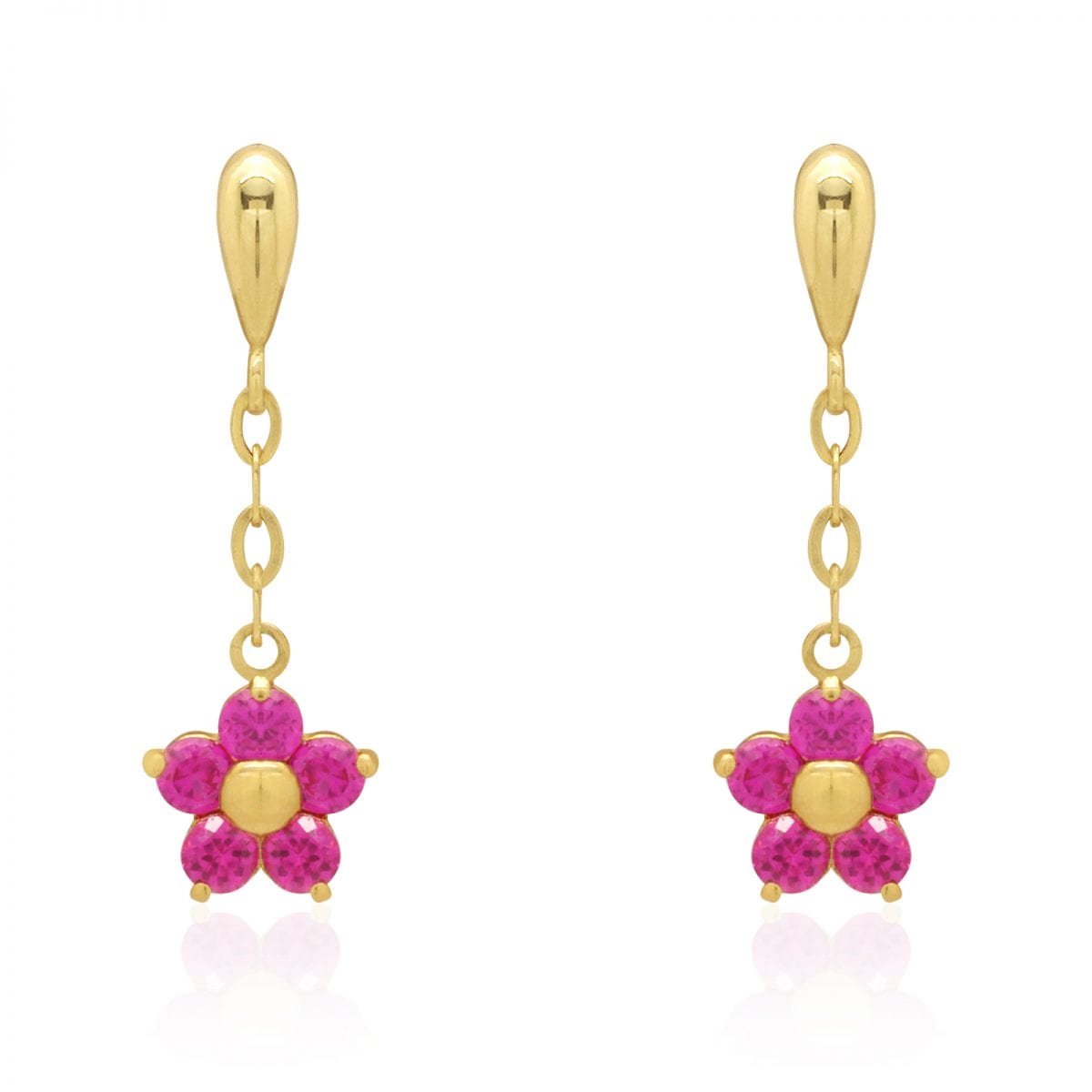 Real 14k Gold Yellow White Simulated Birthstone Flower Screwback Earrings