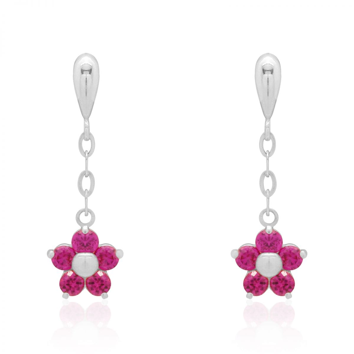 Real 14k Gold Yellow White Simulated Birthstone Flower Screwback Earrings