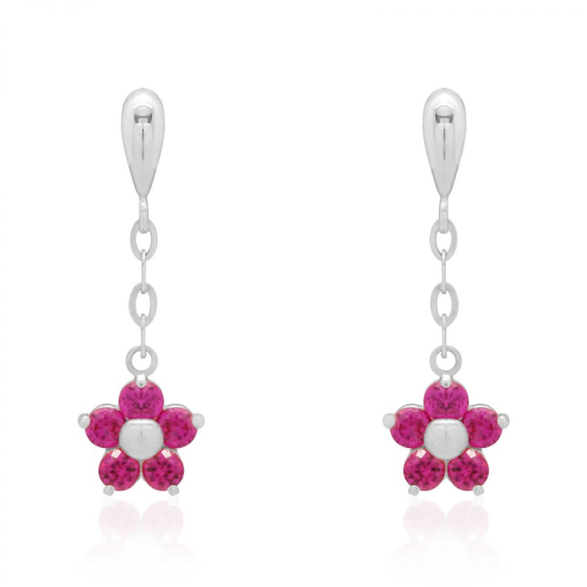 Real 14K Yellow Gold White Birthstone Flower Screwback Earrings