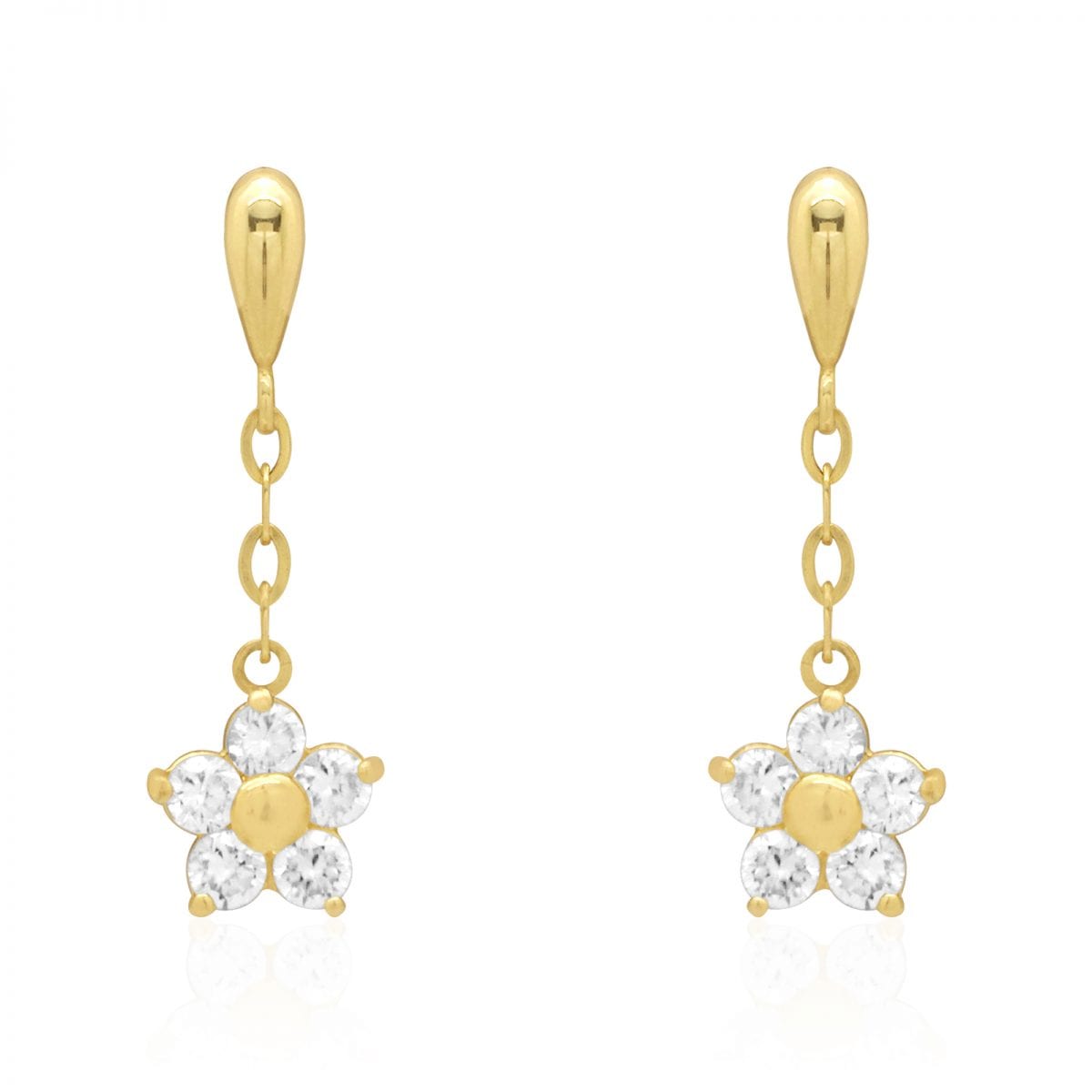Real 14k Gold Yellow White Simulated Birthstone Flower Screwback Earrings