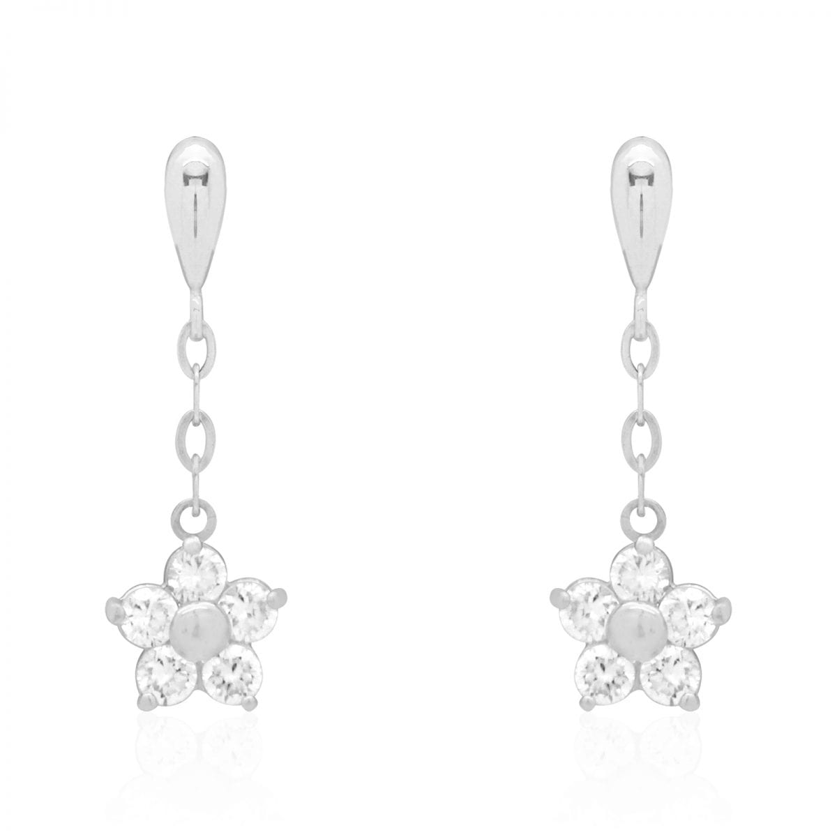 Real 14k Gold Yellow White Simulated Birthstone Flower Screwback Earrings