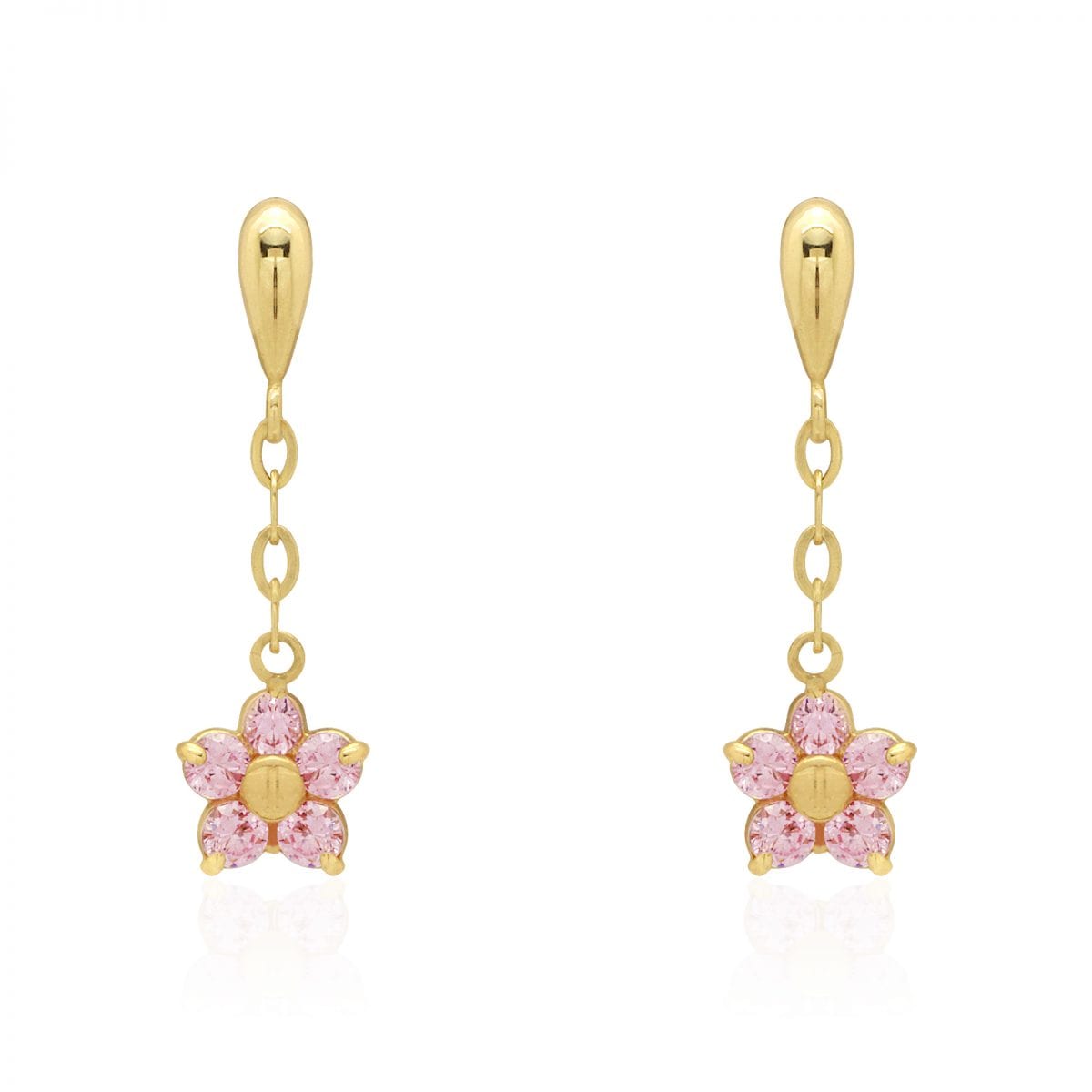 Real 14k Gold Yellow White Simulated Birthstone Flower Screwback Earrings