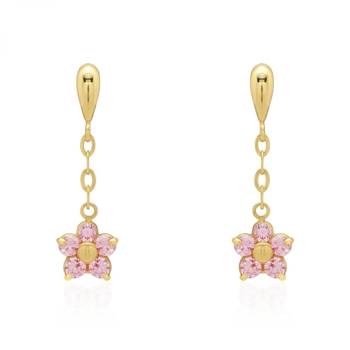 Real 14K Yellow Gold White Birthstone Flower Screwback Earrings